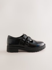 Black Iridescent Patent T-Bar Double Buckle School Shoes - Image 2 of 5