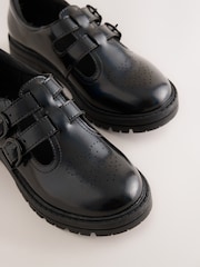 Black Iridescent Patent T-Bar Double Buckle School Shoes - Image 4 of 5