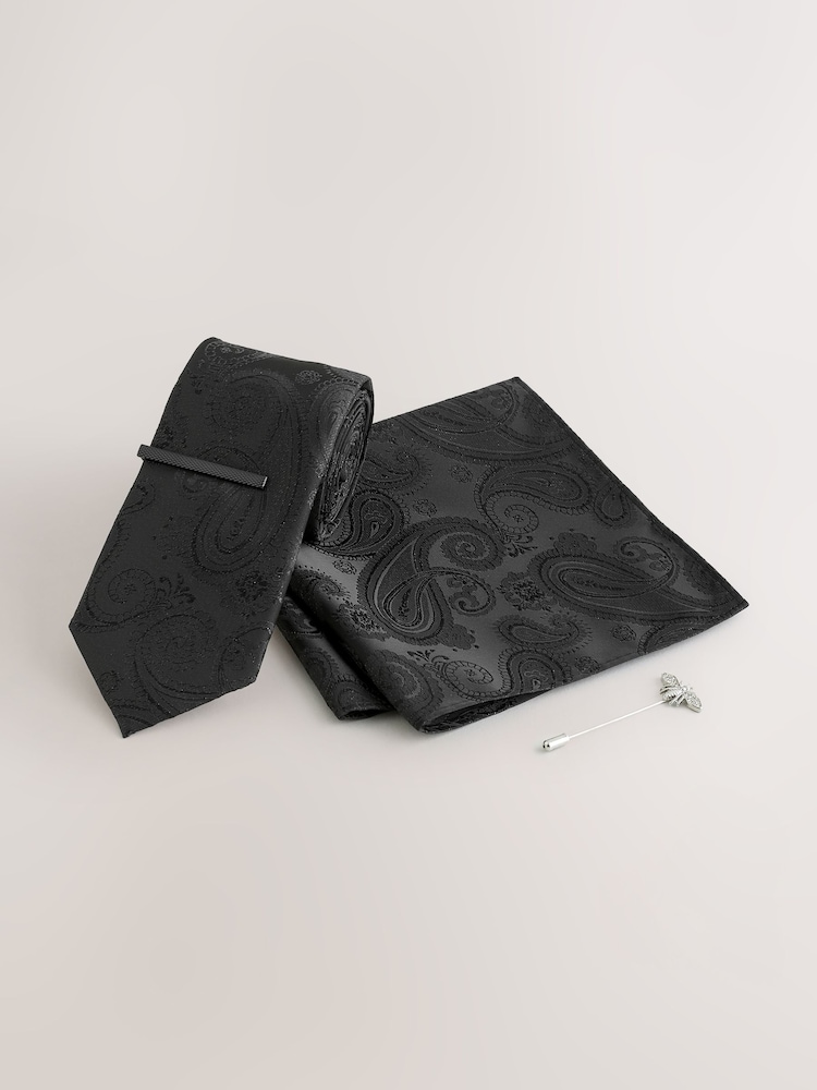 Black Tie and Lapel Pin Set - Image 1 of 4