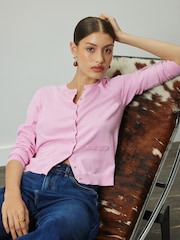 Light Pink Soft Touch Cotton Rich Crew Neck Cardigan - Image 1 of 7