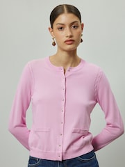 Light Pink Soft Touch Cotton Rich Crew Neck Cardigan - Image 2 of 7