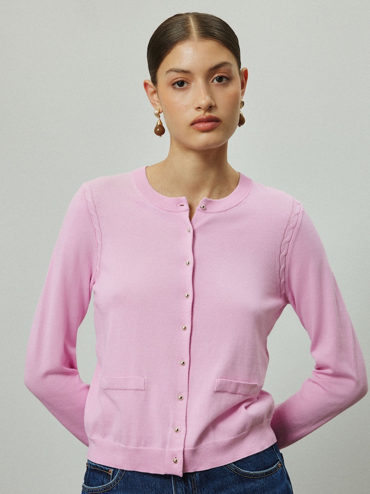 Light Pink Soft Touch Cotton Rich Crew Neck Cardigan - Image 2 of 7