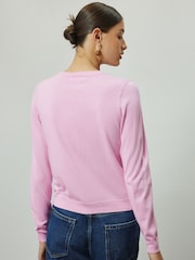 Light Pink Soft Touch Cotton Rich Crew Neck Cardigan - Image 3 of 7