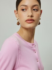 Light Pink Soft Touch Cotton Rich Crew Neck Cardigan - Image 4 of 7