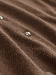 Chocolate Brown Soft Touch Cotton Rich Crew Neck Cardigan - Image 6 of 7