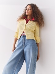 Butter Yellow Slim Cable Knit Towelling Cardigan - Image 2 of 7