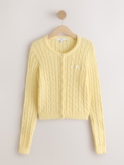 Butter Yellow Slim Cable Knit Towelling Cardigan - Image 5 of 7