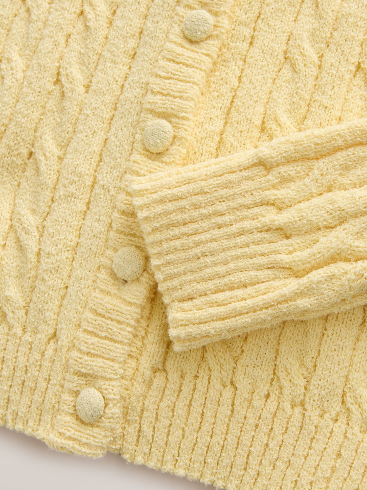 Butter Yellow Slim Cable Knit Towelling Cardigan - Image 7 of 7 Butter Yellow Slim Cable Knit Towelling Cardigan - Image 7 of 7