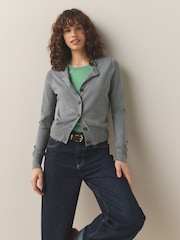 灰色╱綠色 - Soft Touch Cotton Rich Open Layer Cardigan - 圖片 1/7