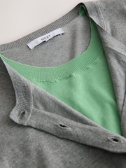 灰色╱綠色 - Soft Touch Cotton Rich Open Layer Cardigan - 圖片 6/7