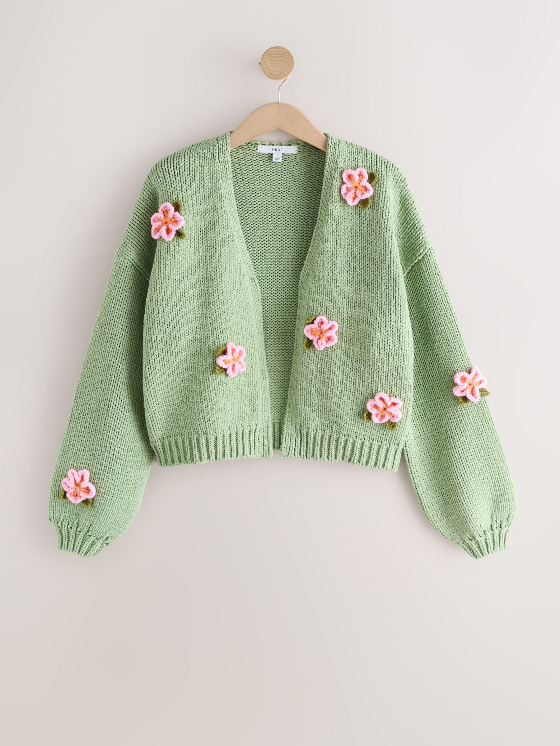 Buy Mint Green 3D Pink Flowers Soft Touch Cotton Blend Chunky Knit