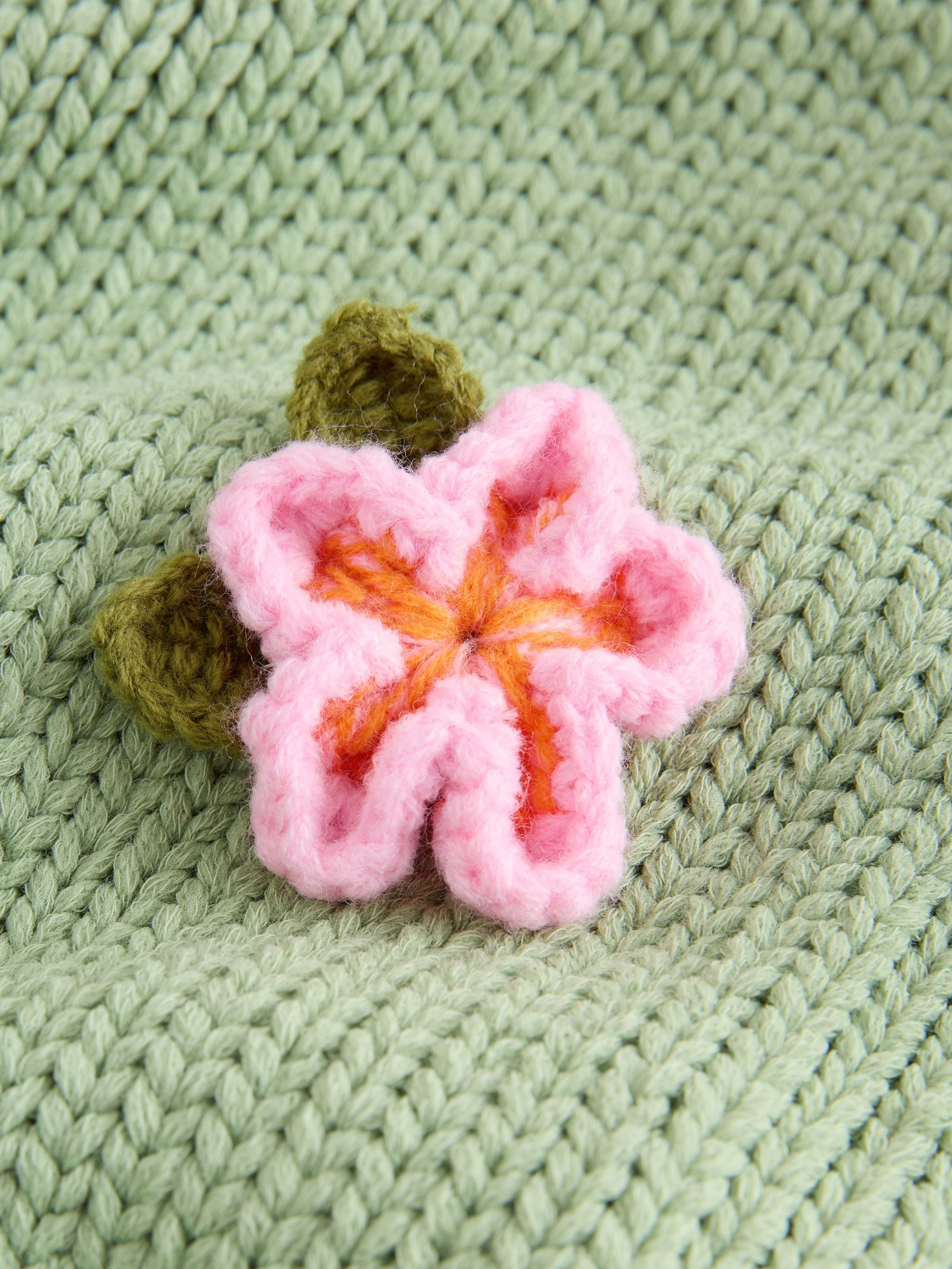 Buy Mint Green 3D Pink Flowers Soft Touch Cotton Blend Chunky Knit