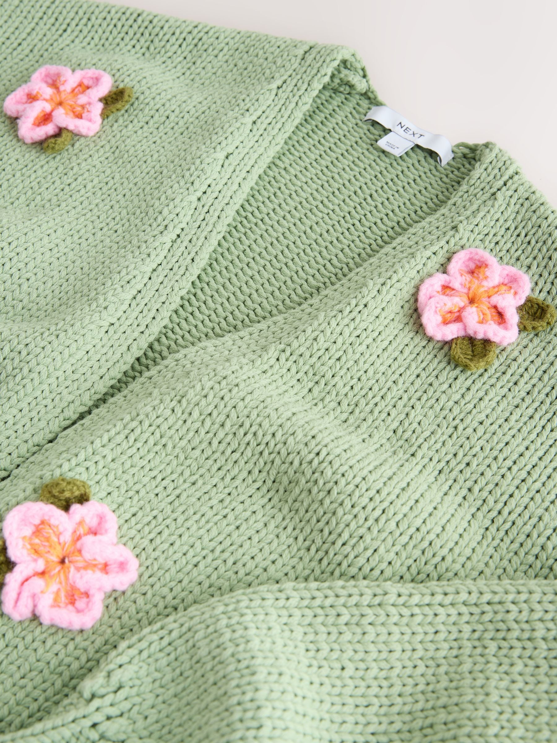Buy Mint Green 3D Pink Flowers Soft Touch Cotton Blend Chunky Knit