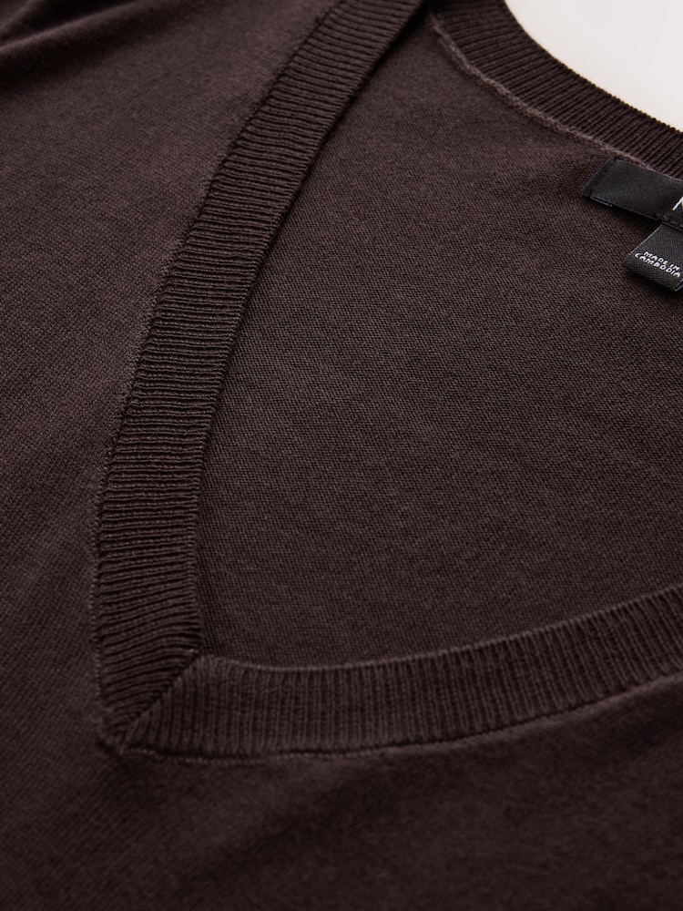 Chocolate Brown Soft Touch V-Neck Cotton Rich Jumper - Image 2 of 3