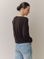 Chocolate Brown Soft Touch V-Neck Cotton Rich Jumper - Image 4 of 8