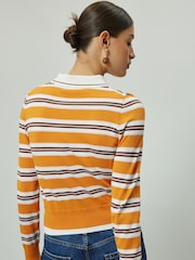 Orange/White Stripe Soft Touch Cotton Rich Layer Polo Jumper - Image 3 of 4