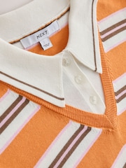 Orange/White Stripe Soft Touch Cotton Rich Layer Polo Jumper - Image 6 of 7
