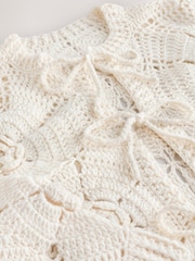 Ecru Hand Knit Floral Tie Front Cardigan - Image 7 of 8
