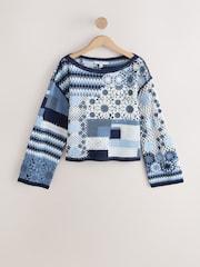 Blue Cotton Rich Crochet Long Sleeve Off The Shoulder Jumper - Image 6 of 8