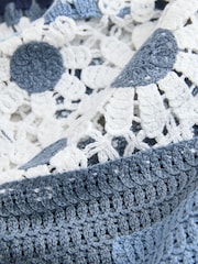 Blue Cotton Rich Crochet Long Sleeve Off The Shoulder Jumper - Image 8 of 8