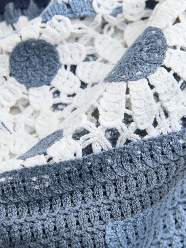 Blue Cotton Rich Crochet Long Sleeve Off The Shoulder Jumper - Image 8 of 8