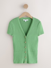 Zelena - Ribbed 100% Cotton Short Sleeve Cardigan - Slika 6 od 8