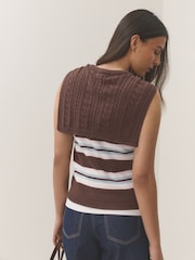 Chocolate Brown Stripe Cotton Scarf Layer Sleeveless Jumper - Image 3 of 8