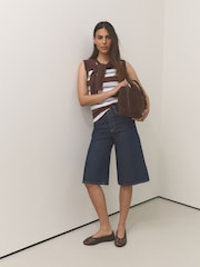 Chocolate Brown Stripe Cotton Scarf Layer Sleeveless Jumper - Image 5 of 8