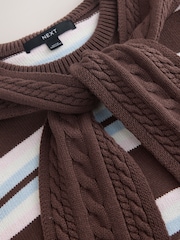Chocolate Brown Stripe Cotton Scarf Layer Sleeveless Jumper - Image 7 of 8