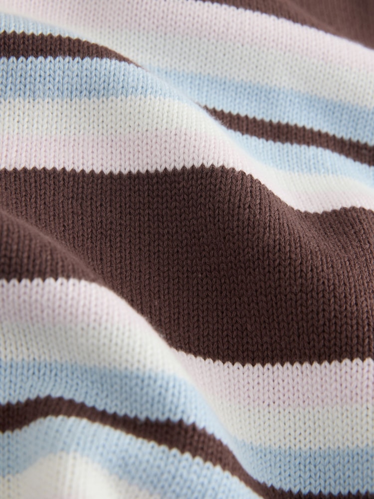 Chocolate Brown Stripe Cotton Scarf Layer Sleeveless Jumper - Image 8 of 8