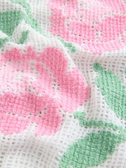 White/Pink Multi Floral Crochet Short Sleeve Crew Neck T-Shirt - Image 7 of 7