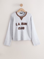 Grey/Chocolate Brown Graphic Long Sleeve Crew Neck Sweatshirt - Image 1 of 3