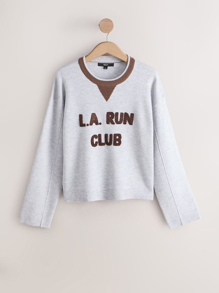 Grey/Chocolate Brown Graphic Long Sleeve Crew Neck Sweatshirt - Image 1 of 3
