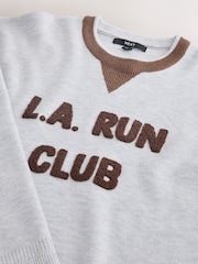 Grey/Chocolate Brown Graphic Long Sleeve Crew Neck Sweatshirt - Image 2 of 3
