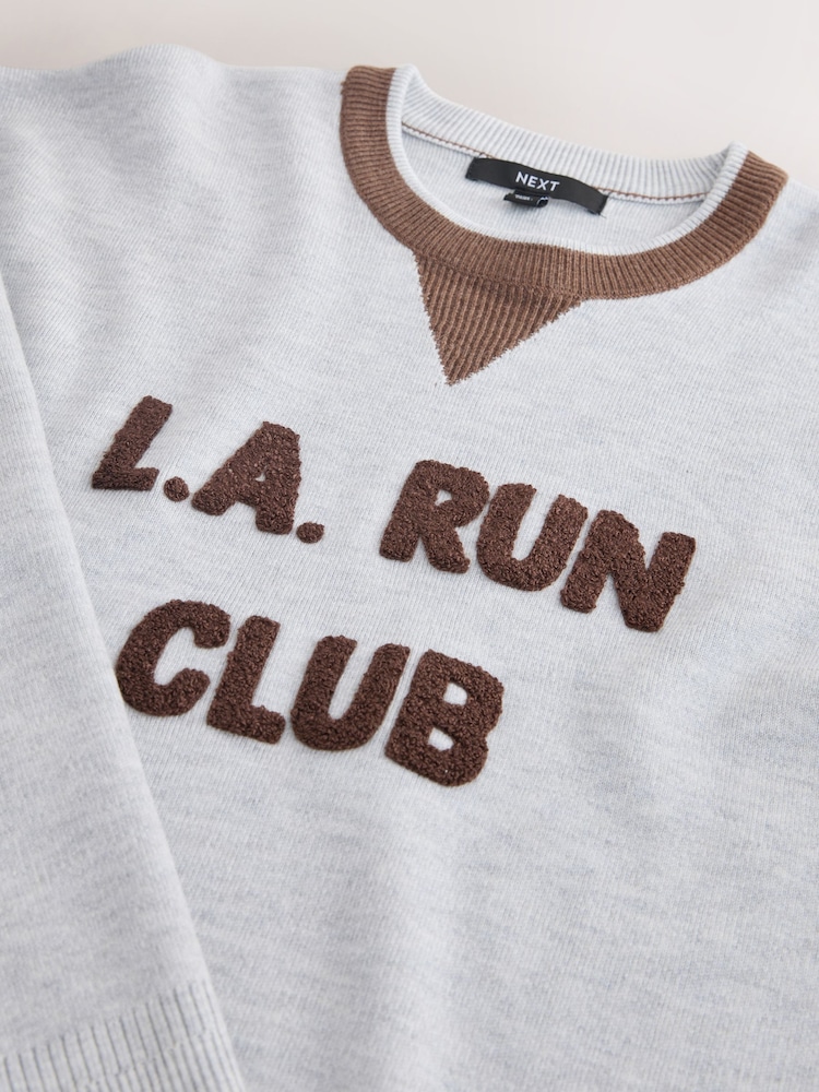Grey/Chocolate Brown Graphic Long Sleeve Crew Neck Sweatshirt - Image 2 of 3
