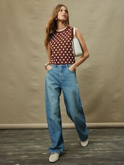 Chocolate Brown Polka Dot Double Layer Look Vest Top - Image 4 of 9
