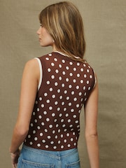 Chocolate Brown Polka Dot Double Layer Look Vest Top - Image 5 of 9