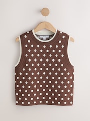 Chocolate Brown Polka Dot Double Layer Look Vest Top - Image 7 of 9