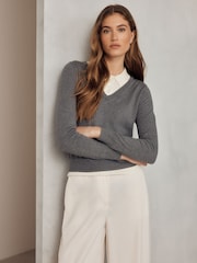 Grey Soft Touch Cotton Rich Layer Polo Jumper - Image 1 of 8