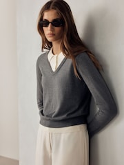 Grey Soft Touch Cotton Rich Layer Polo Jumper - Image 2 of 8