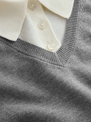 Grey Soft Touch Cotton Rich Layer Polo Jumper - Image 8 of 8