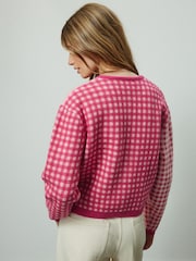 Pink Gingham Cherry Coke Crew Neck Knitted Cardigan - Image 4 of 8