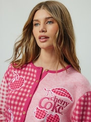 Pink Gingham Cherry Coke Crew Neck Knitted Cardigan - Image 5 of 8