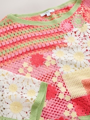 Pink Floral Cotton Rich Crochet Long Sleeve Off The Shoulder Jumper - Image 2 of 3