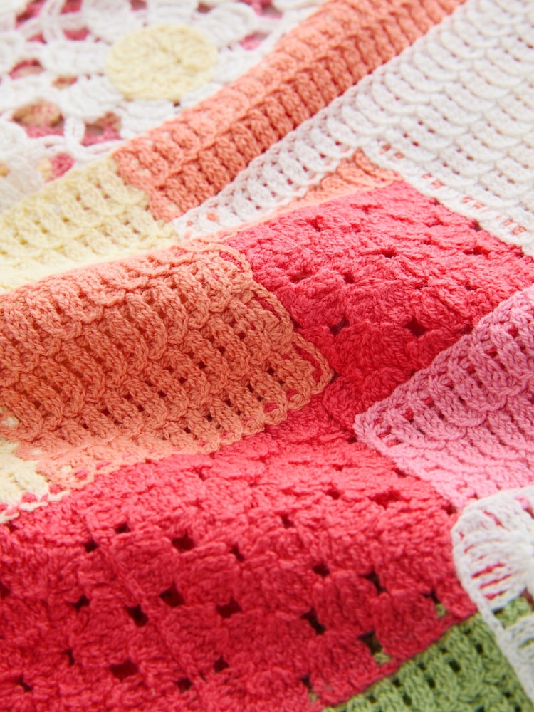 Pink Floral Cotton Rich Crochet Long Sleeve Off The Shoulder Jumper - Image 3 of 3