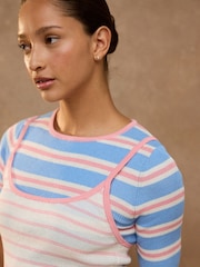 Blue Stripe T-Shirt Cami Double Layer Top - Image 4 of 7