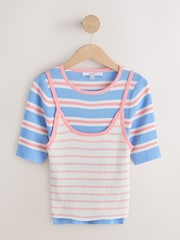 Blue Stripe T-Shirt Cami Double Layer Top - Image 5 of 7