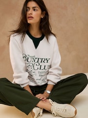 Ecru/Green Snoopy Licence Long Sleeve Crew Neck Sweatshirt - Image 2 of 8