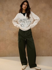 Ecru/Green Snoopy Licence Long Sleeve Crew Neck Sweatshirt - Image 3 of 8