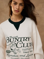 Ecru/Green Snoopy Licence Long Sleeve Crew Neck Sweatshirt - Image 4 of 8